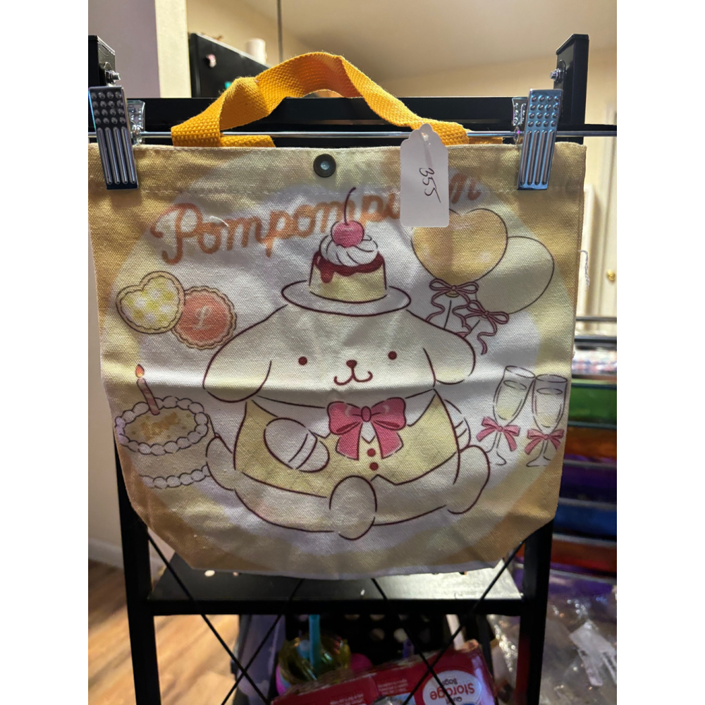 #355 Pompom Canvas Cute Cartoon Tote Bag,